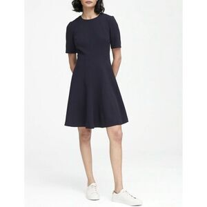 Banana Republic Paneled Fit & Flare Ponte Knit Dress A-Line Navy Blue Career 14